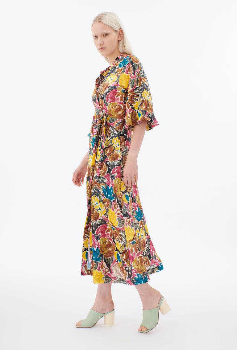 Odeeh Brush-Stroke Peonies Kleid, Tobacco Flash Sale