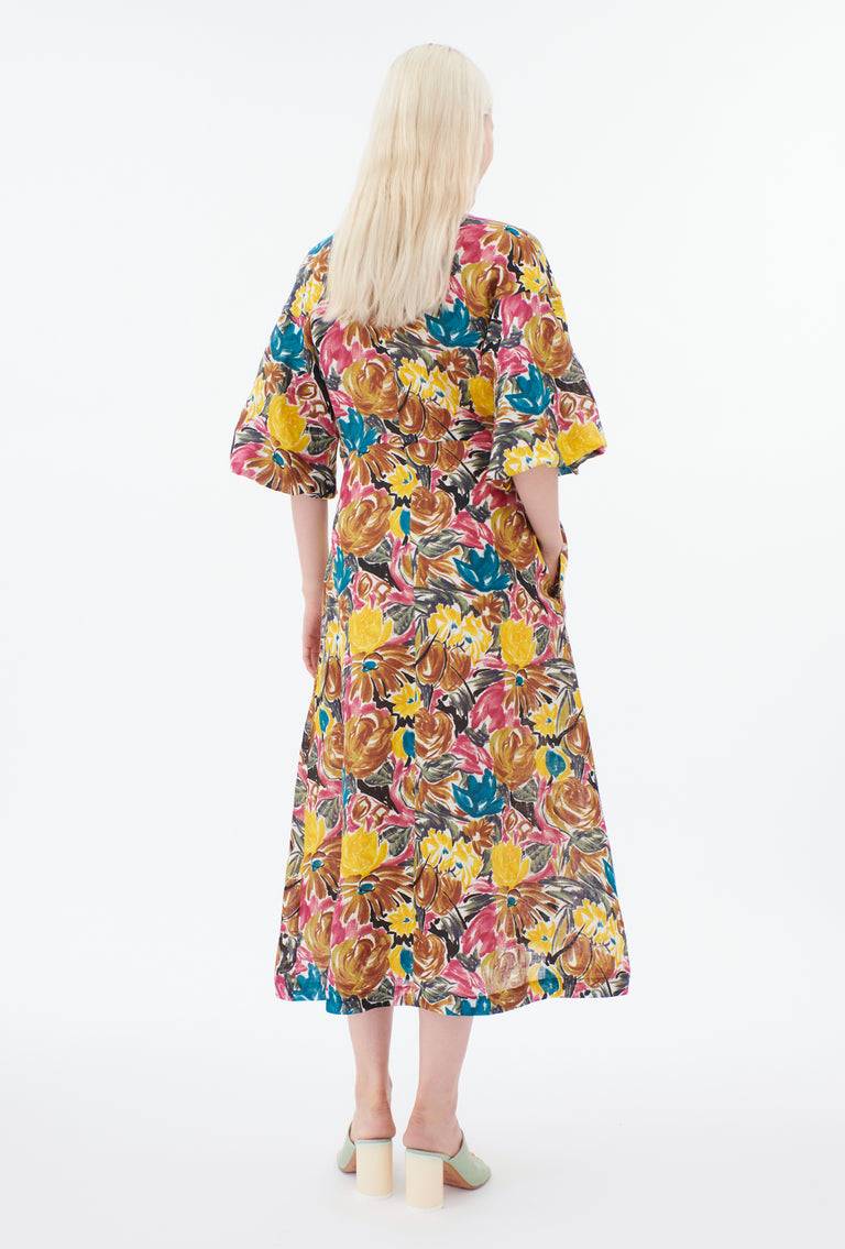 Odeeh Brush-Stroke Peonies Kleid, Tobacco Flash Sale