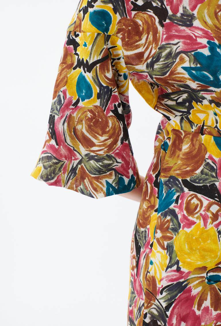 Odeeh Brush-Stroke Peonies Kleid, Tobacco Flash Sale