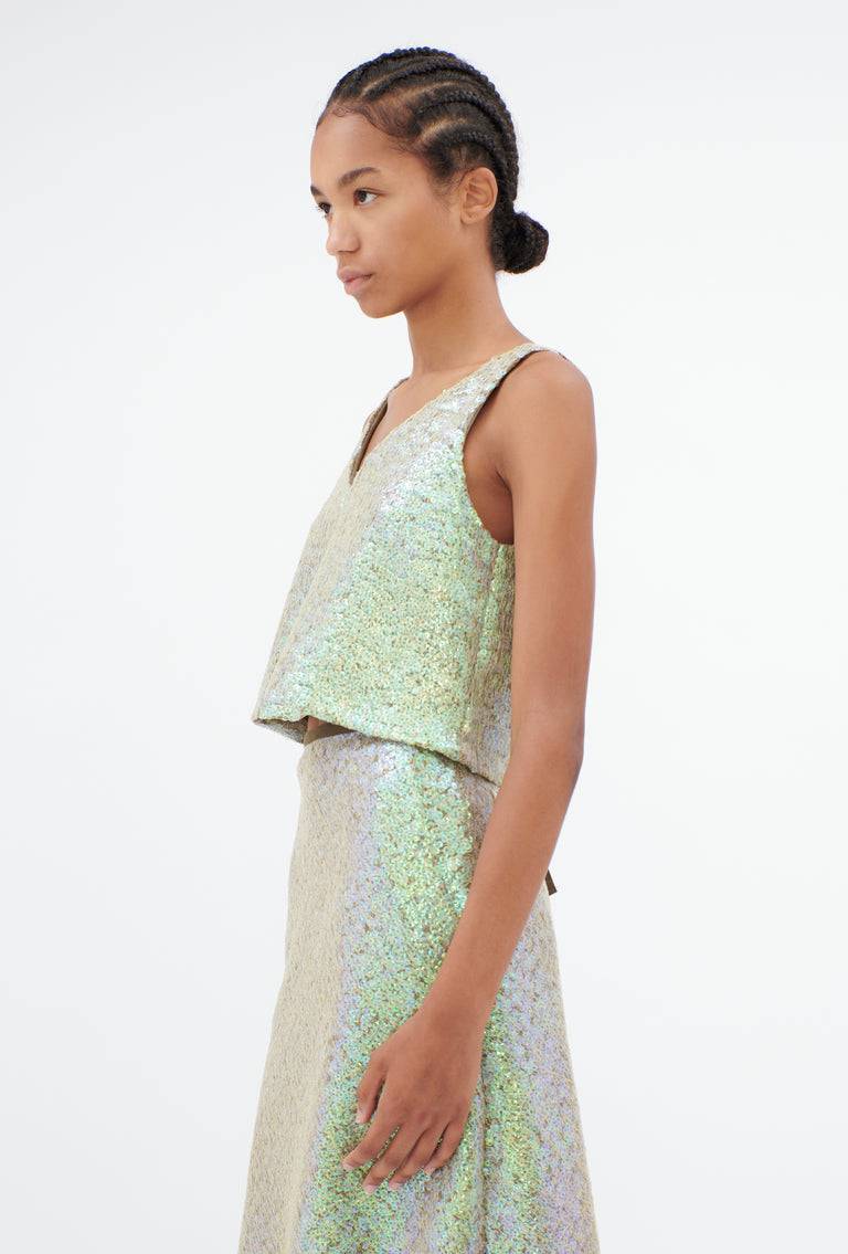Odeeh Hazy Sequins Top, Mermaid green
