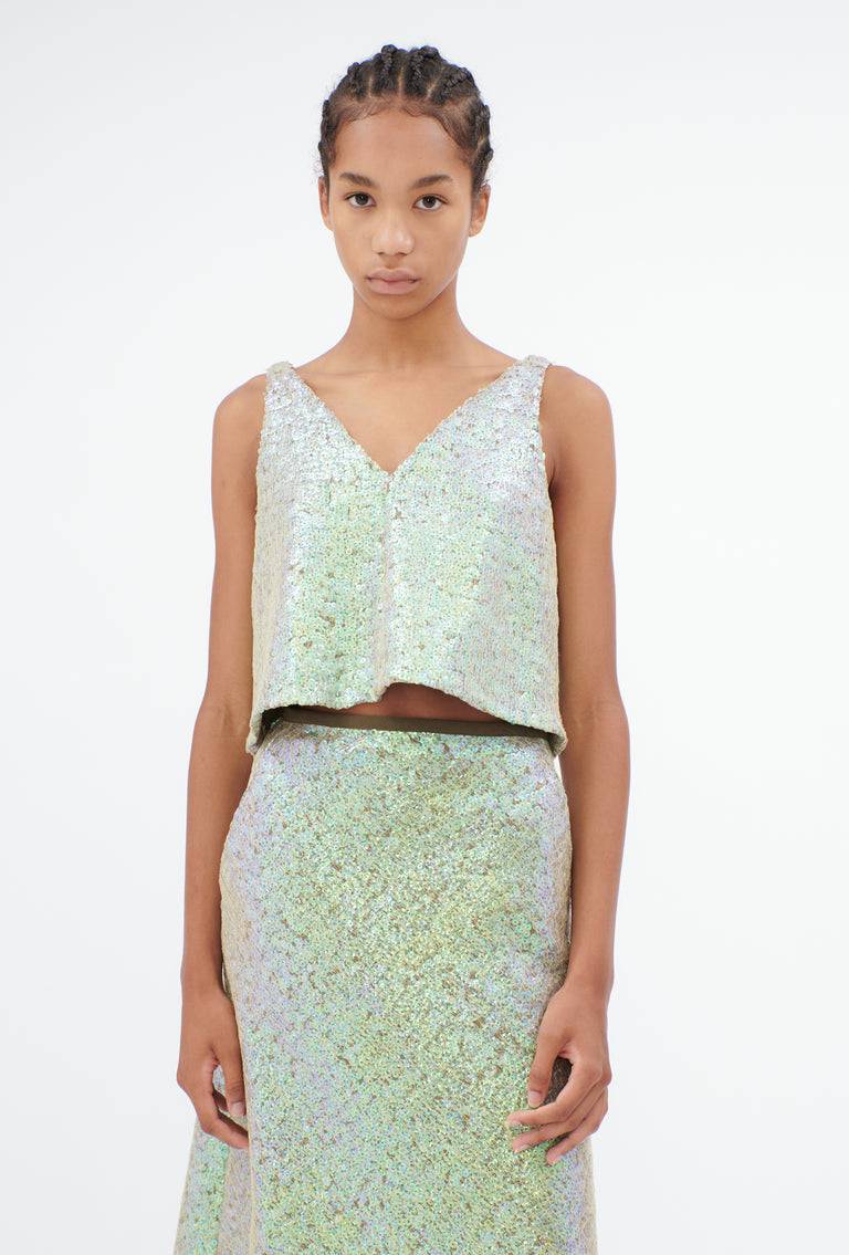 Odeeh Hazy Sequins Top, Mermaid green Valentinstagsangebot
