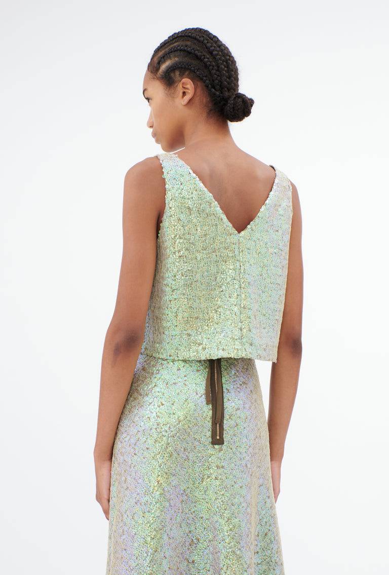 Odeeh Hazy Sequins Top, Mermaid green Valentinstagsangebot