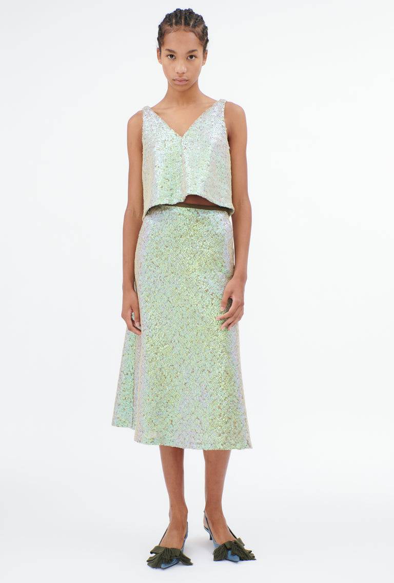 Odeeh Hazy Sequins Top, Mermaid green Valentinstagsangebot