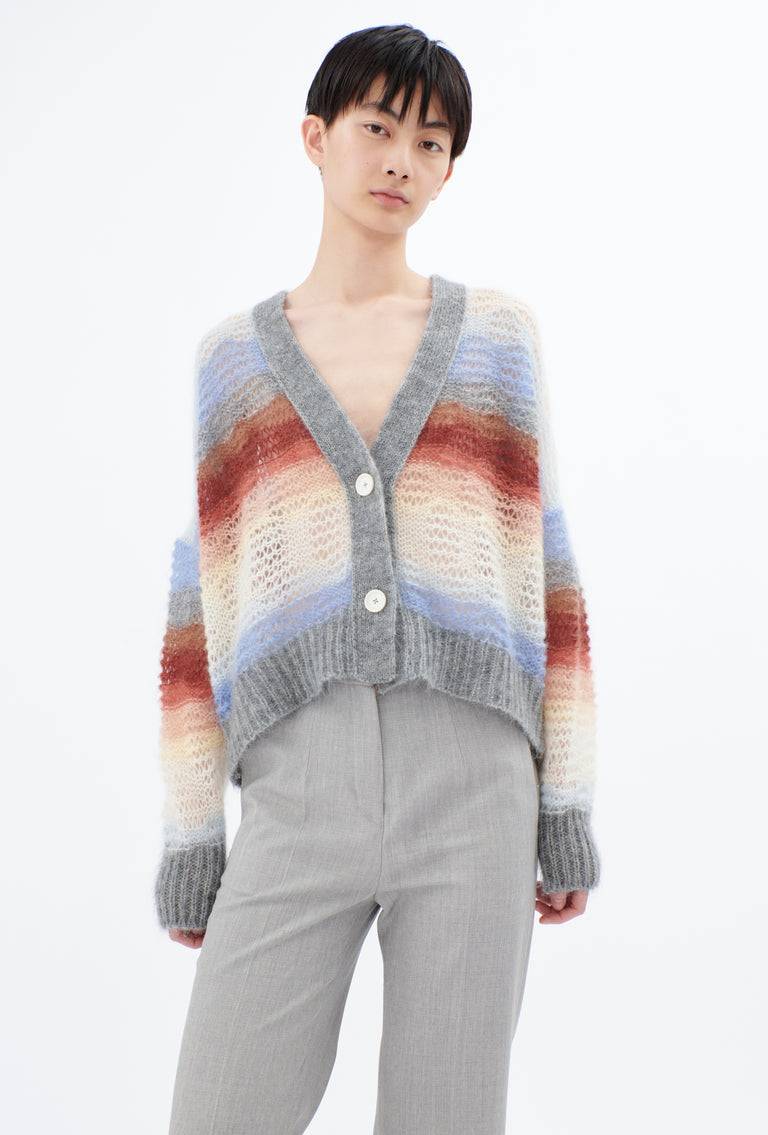 Odeeh Light Weight Mohair Mix Sunset Stripe Cardigan, Multicolor