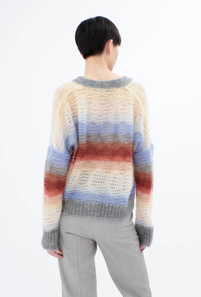 Odeeh Light Weight Mohair Mix Sunset Stripe Cardigan, Multicolor Letzte 3 Tage