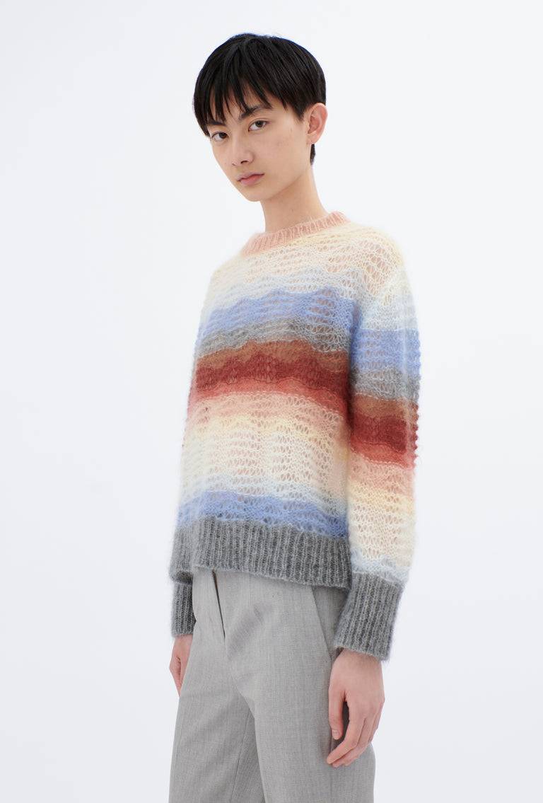 Odeeh Light Weight Mohair Mix Sunset Stripe Pullover, Multicolor