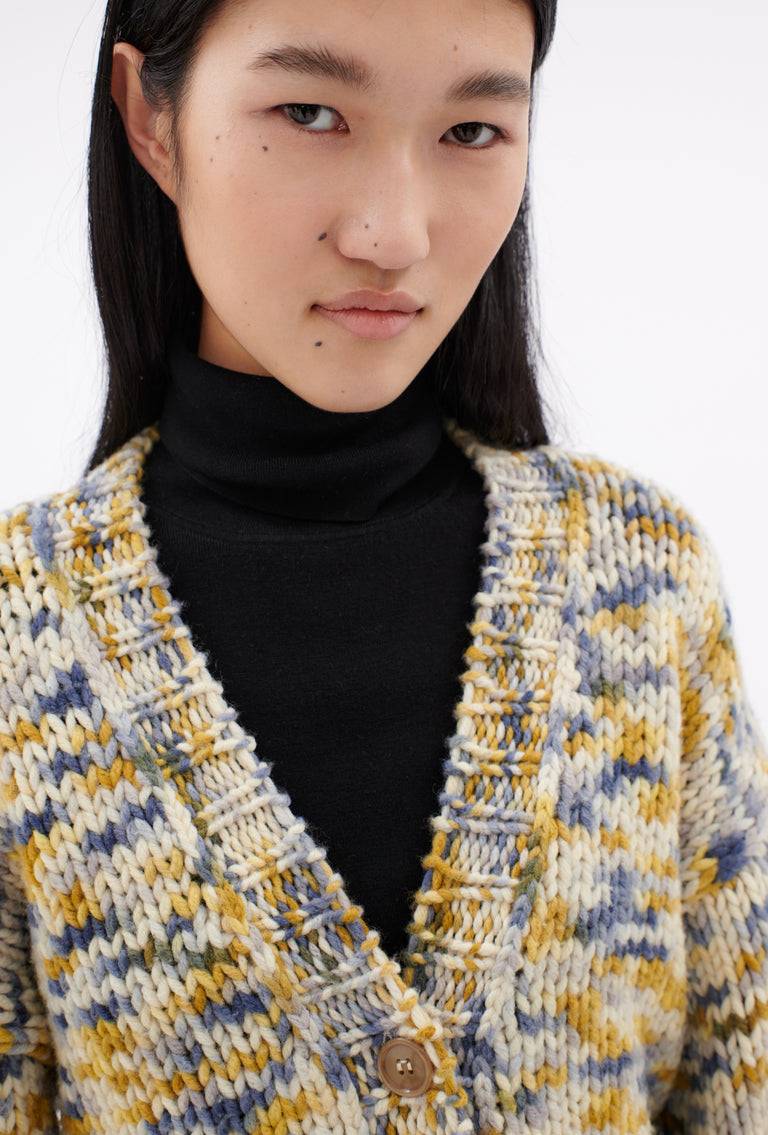 Odeeh Multicolour Printed Wool Cardigan, Honey Super Rabatt