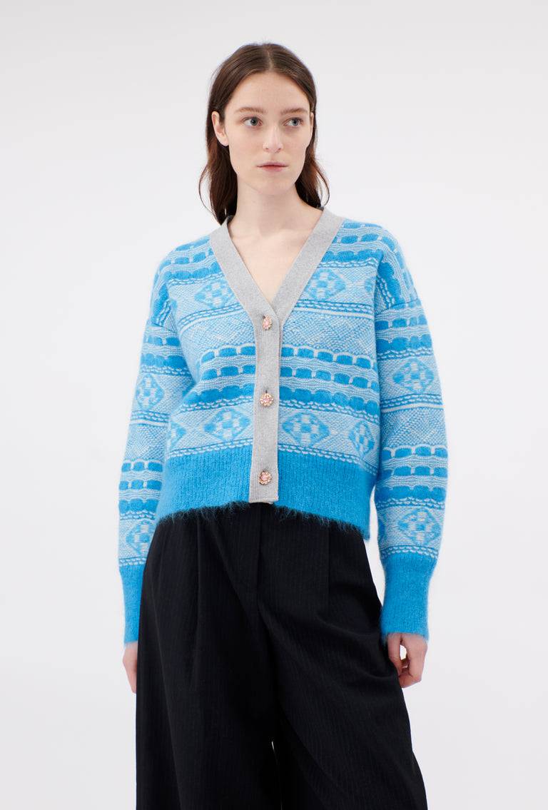 Odeeh Graphic Norwegian Cardigan, Himmelblau