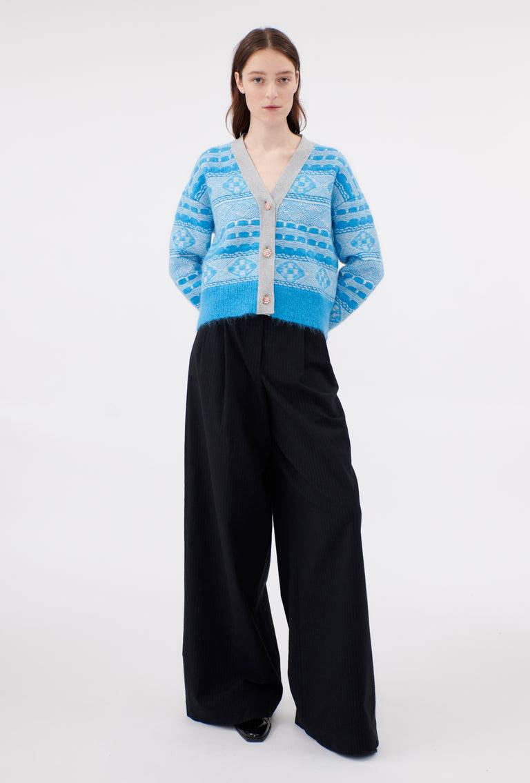 Odeeh Graphic Norwegian Cardigan, Himmelblau im Angebot