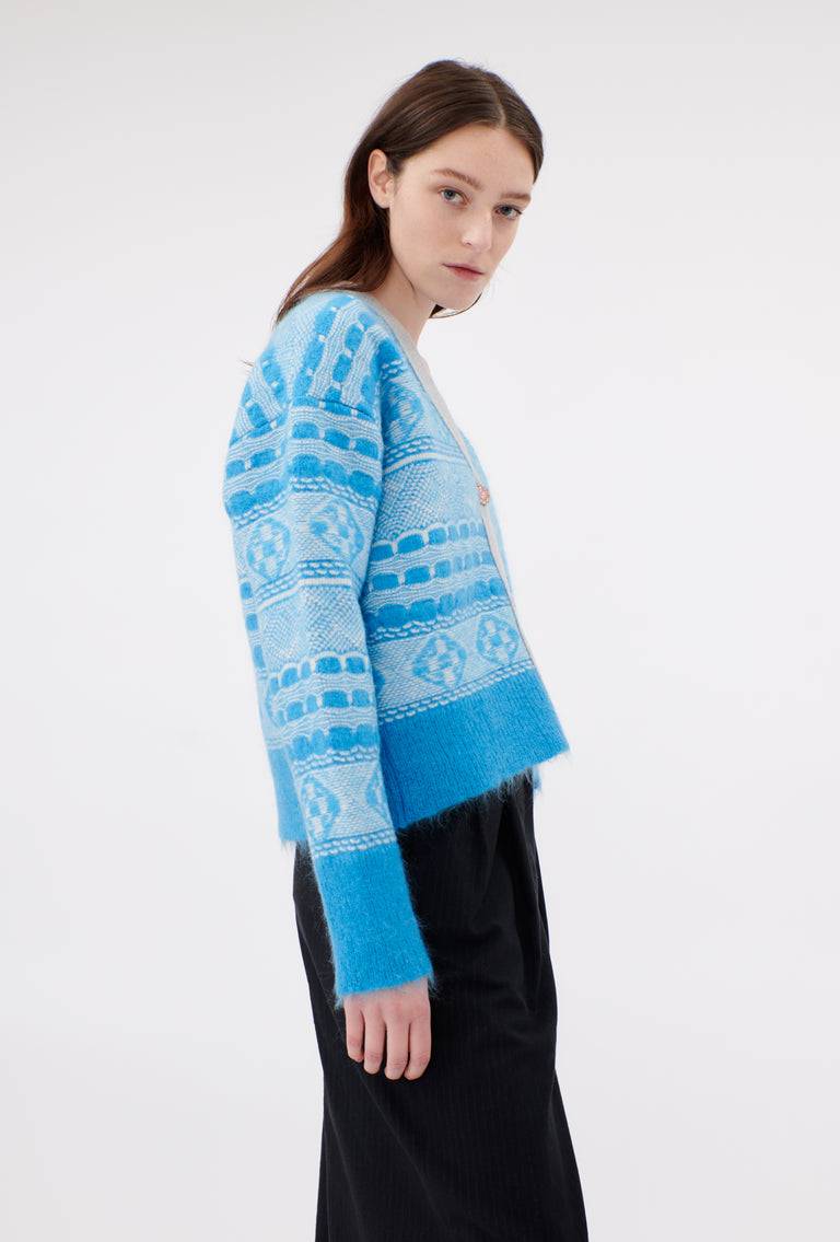 Odeeh Graphic Norwegian Cardigan, Himmelblau im Angebot