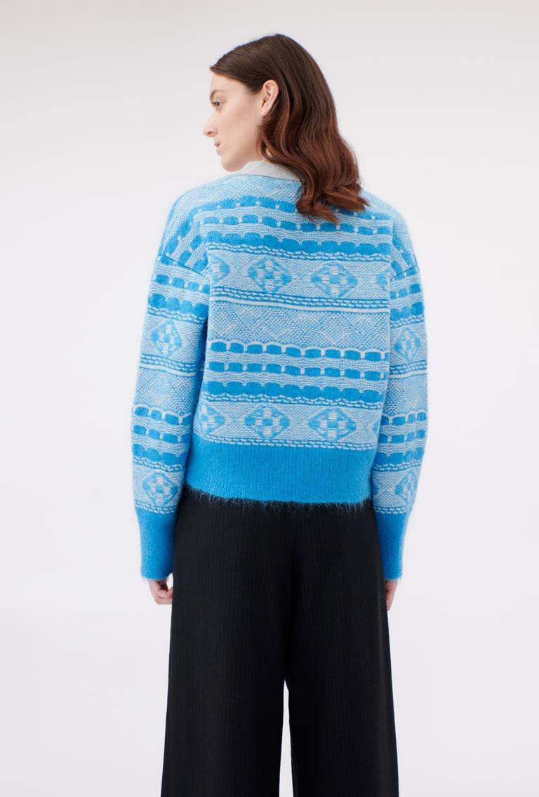 Odeeh Graphic Norwegian Cardigan, Himmelblau im Angebot