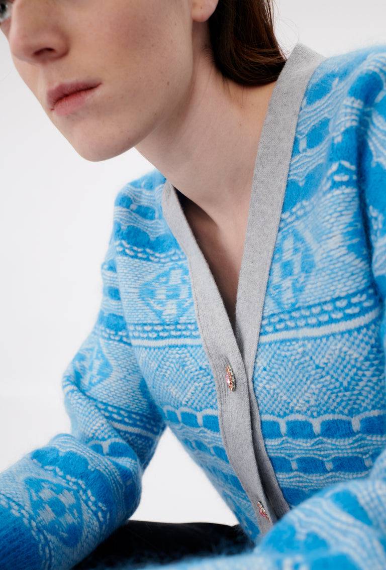Odeeh Graphic Norwegian Cardigan, Himmelblau im Angebot