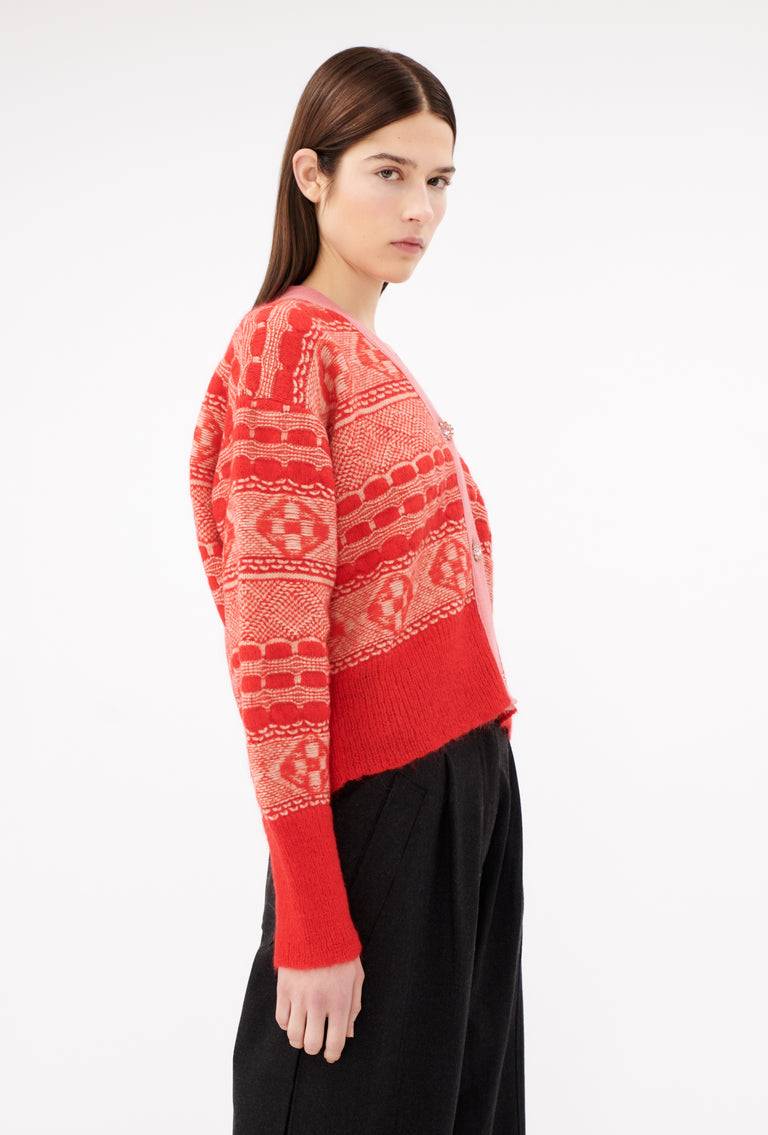 Odeeh Graphic Norwegian Cardigan, Geranium Günstig kaufen