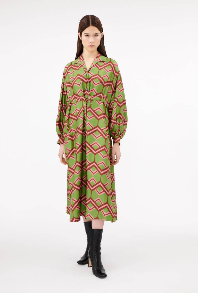 Odeeh Ribbon Zig Zag Kleid, Grass Green Black Friday