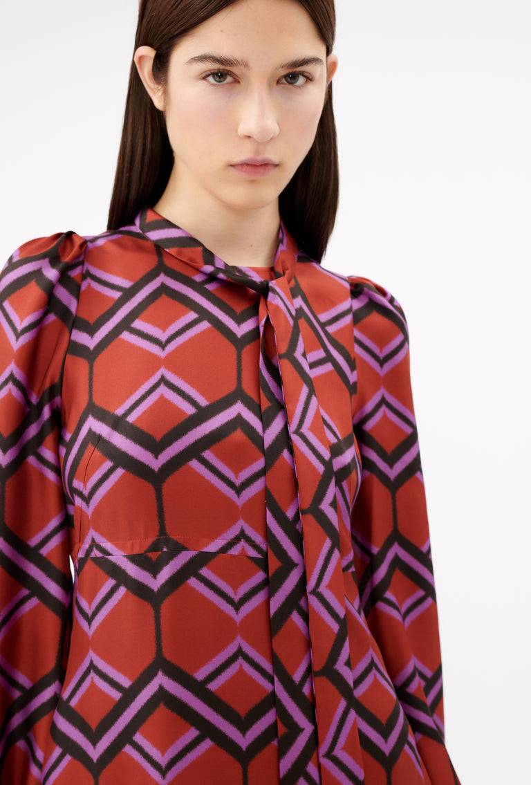 Odeeh Ribbon Zig Zag Kleid, Rusty Red Weihnachtsangebot