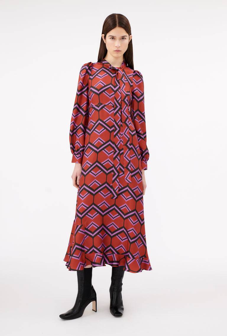 Odeeh Ribbon Zig Zag Kleid, Rusty Red Weihnachtsangebot