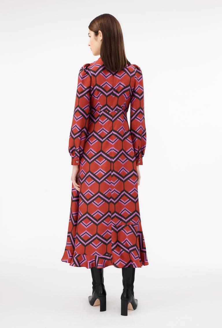 Odeeh Ribbon Zig Zag Kleid, Rusty Red Weihnachtsangebot