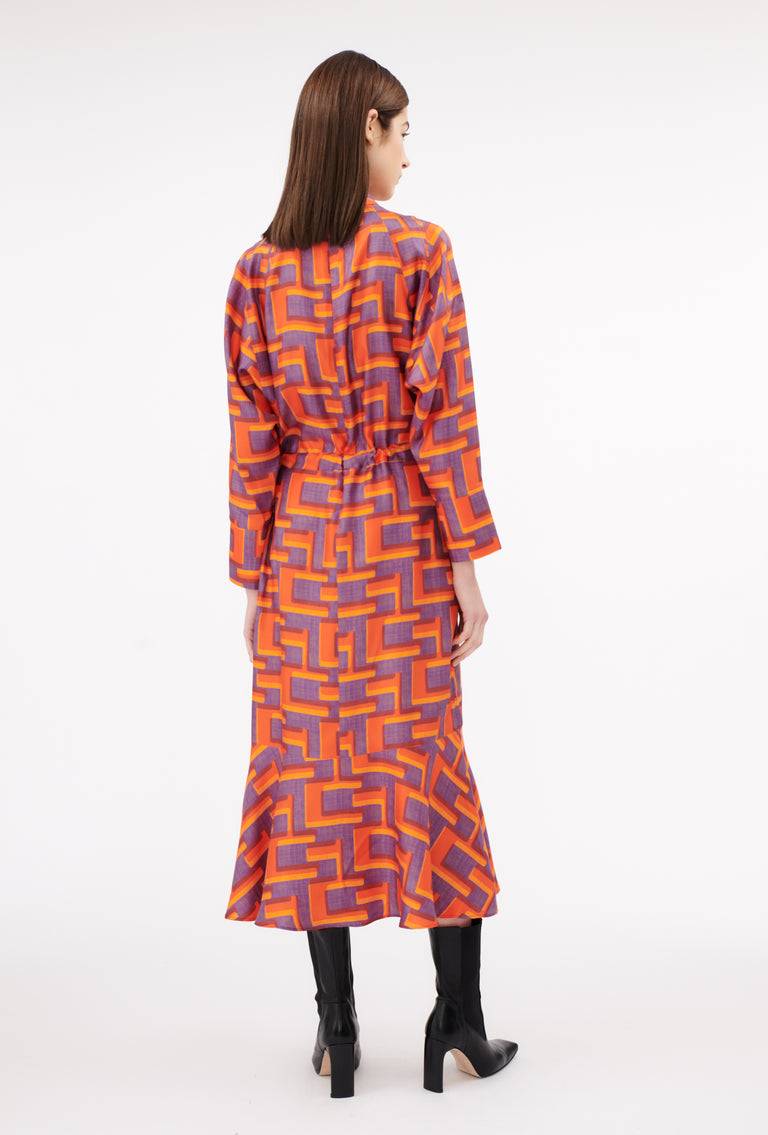 Odeeh Pop Art Maze Kleid, Glowing Orange Muttertagsangebot