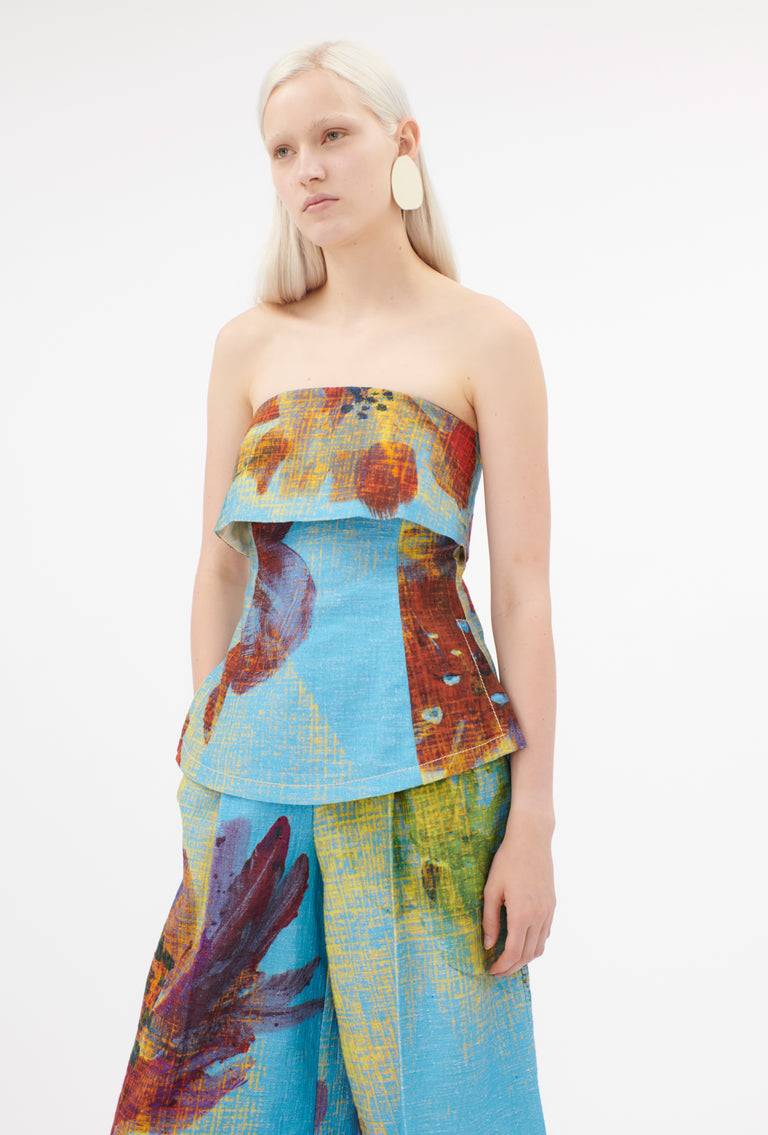 Odeeh Gouache Flowers Top, Caribbean blue Valentinstagsangebot