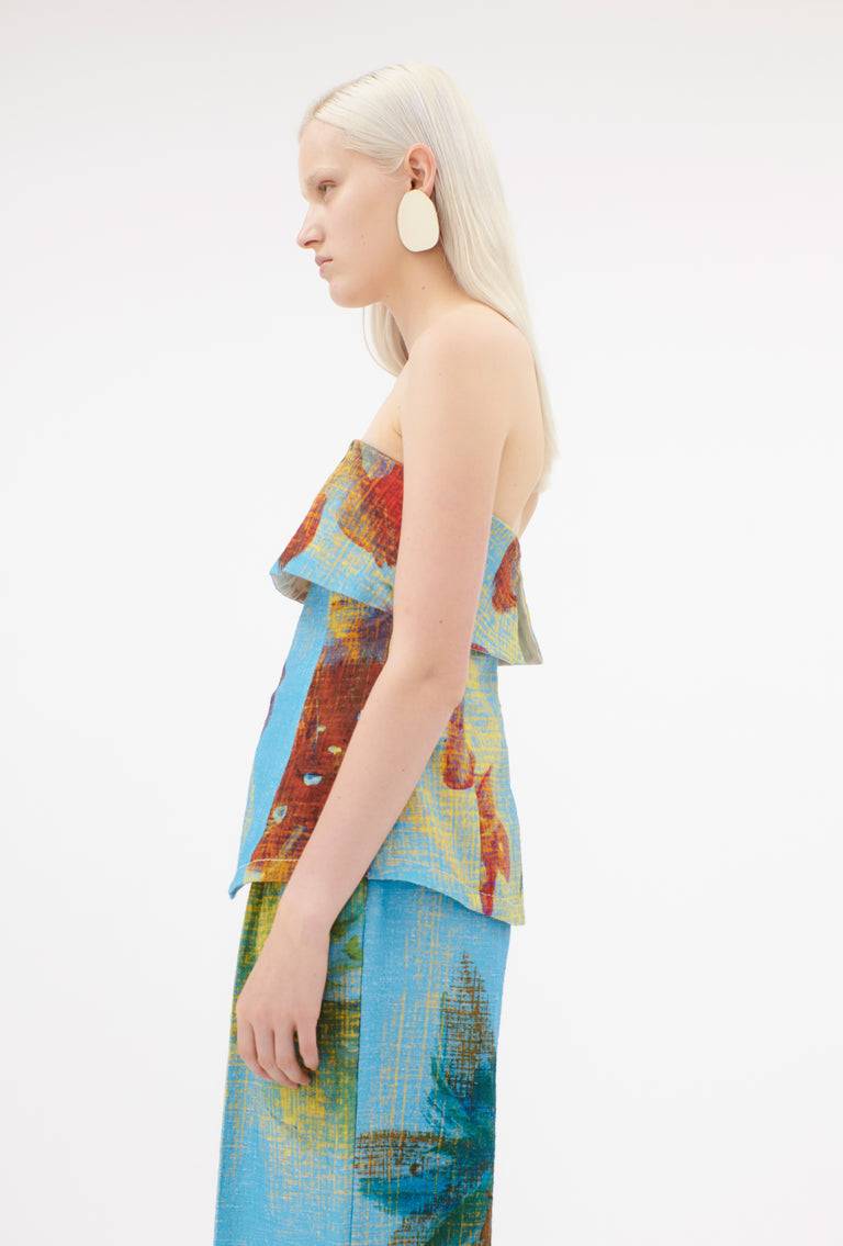 Odeeh Gouache Flowers Top, Caribbean blue Valentinstagsangebot