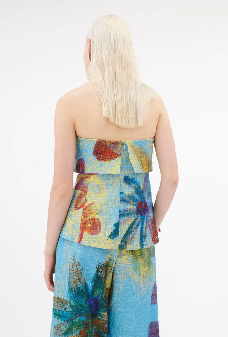 Odeeh Gouache Flowers Top, Caribbean blue Valentinstagsangebot