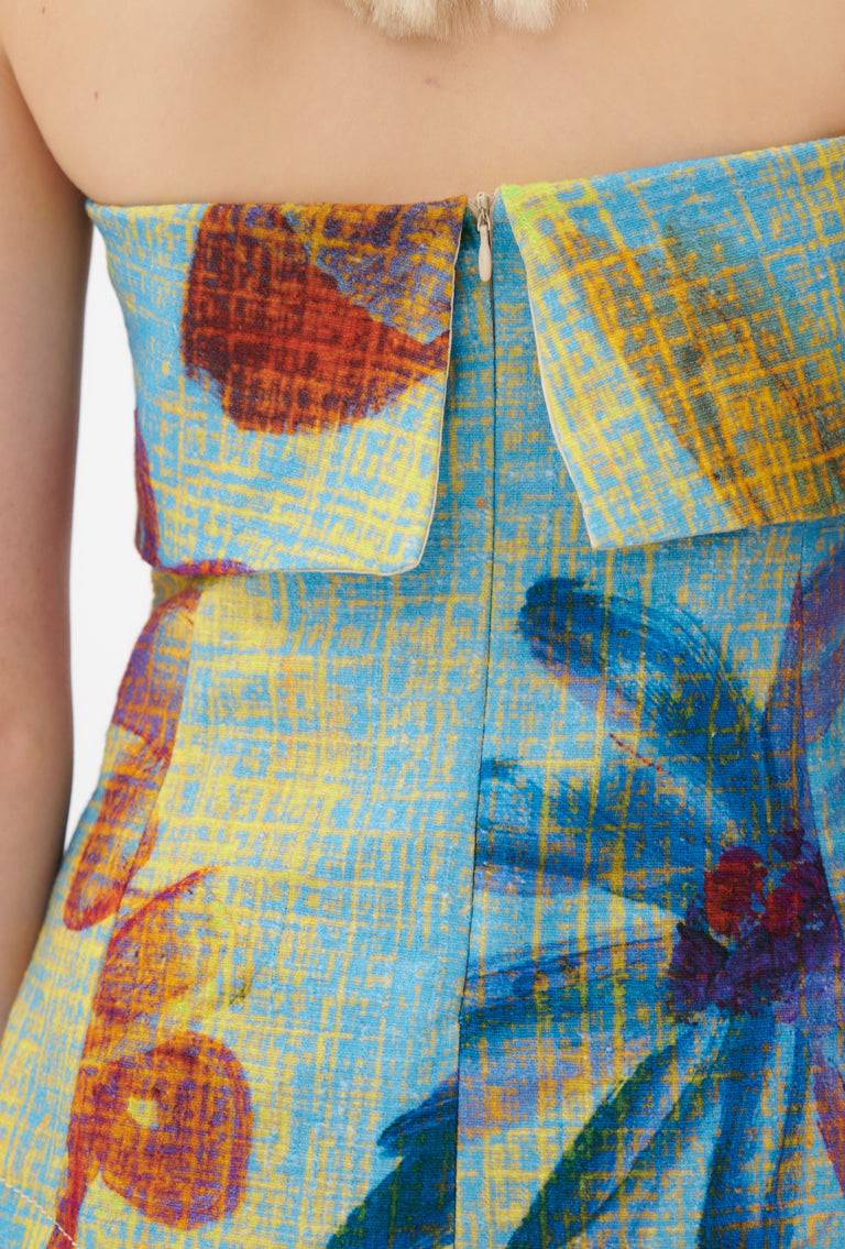 Odeeh Gouache Flowers Top, Caribbean blue Valentinstagsangebot