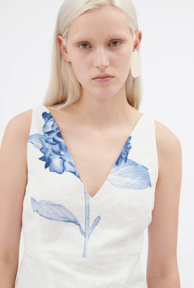 Odeeh Hydrangea Matelassé "Placed Print" Top, Delft Blue Jubiläumsangebot