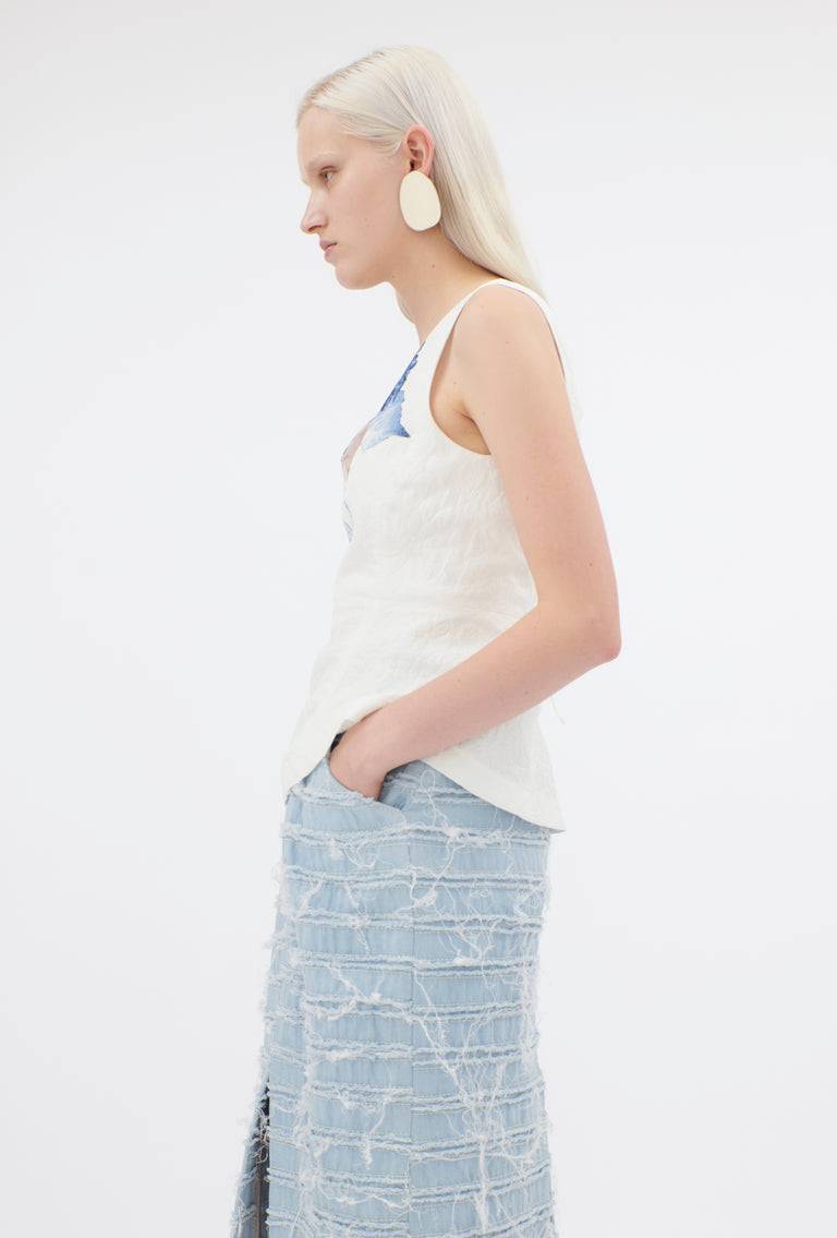 Odeeh Hydrangea Matelassé "Placed Print" Top, Delft Blue Jubiläumsangebot