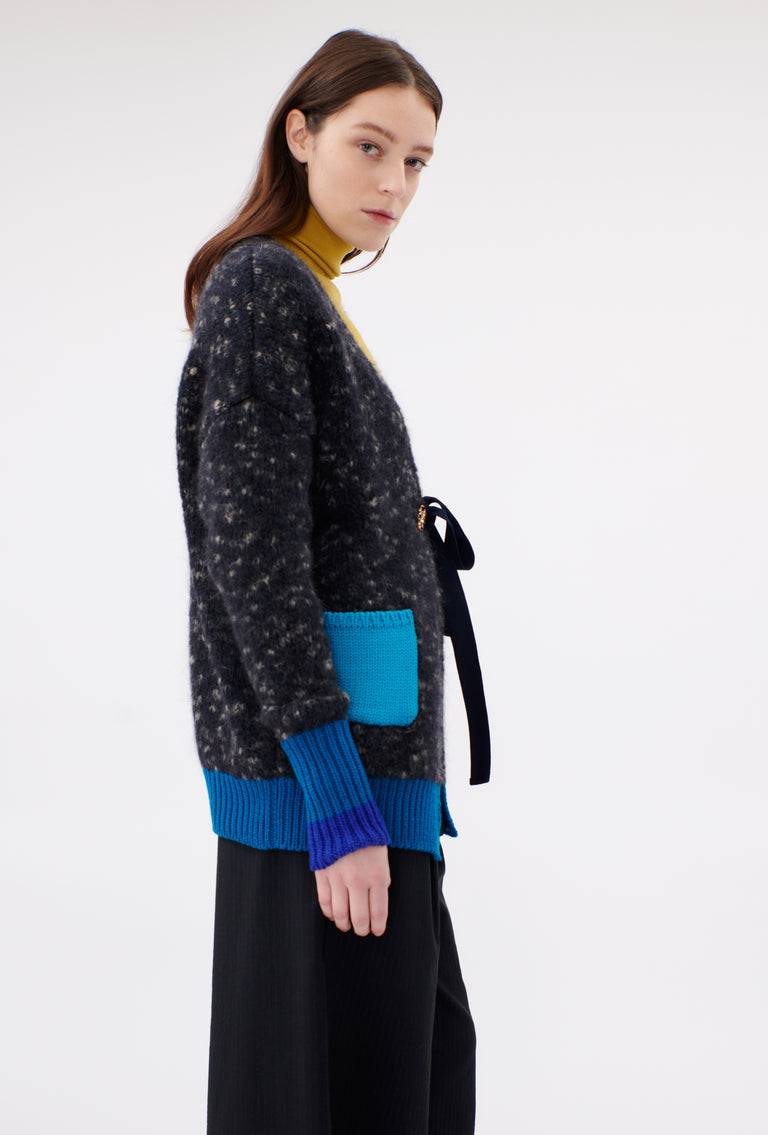 Odeeh Color Block Patch Cardigan, Granite Kauf eins, bekomm eins gratis