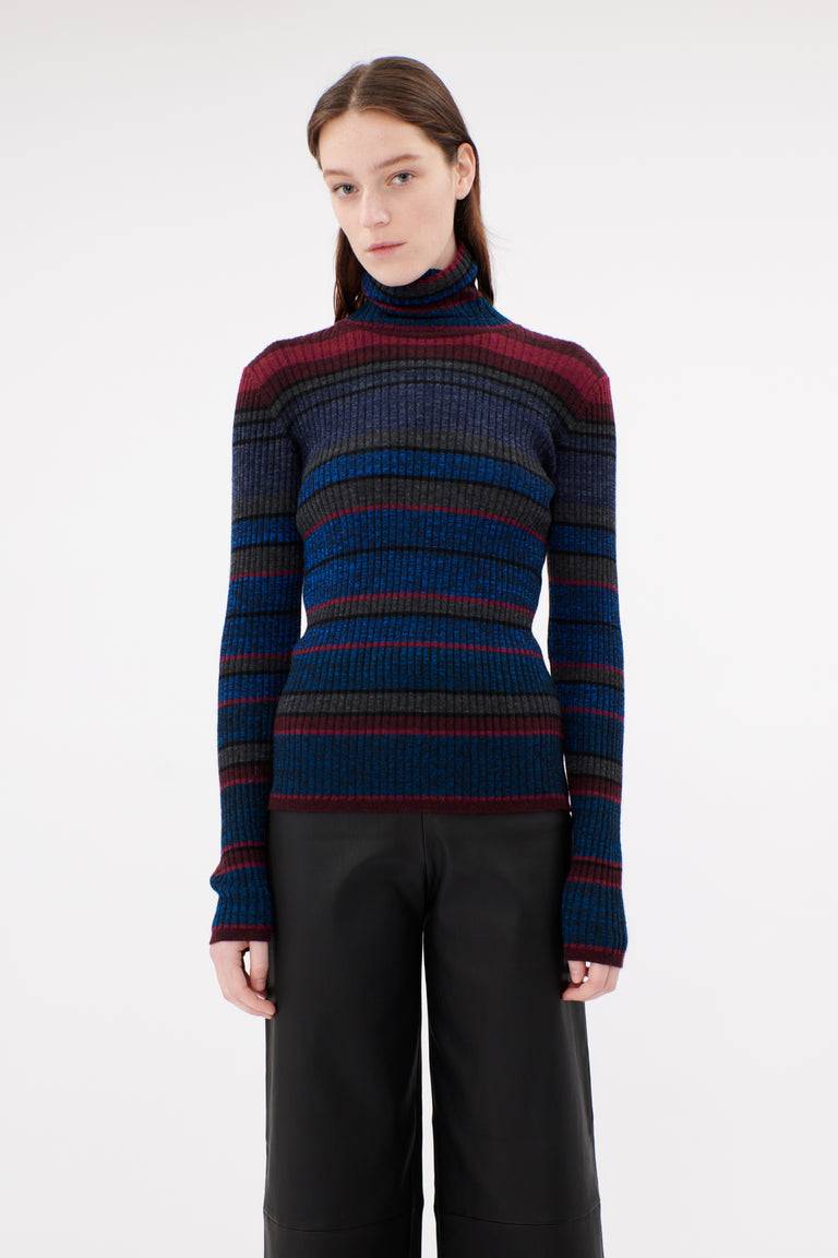 Odeeh Placed Stripe Wool Pullover, Vermillion