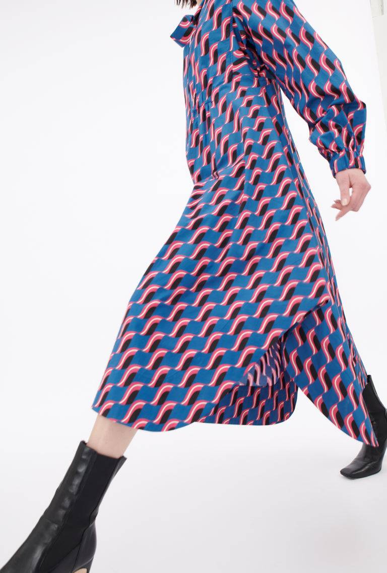 Odeeh Abstract Leaves Kleid, Steel Blue Speichern exportieren