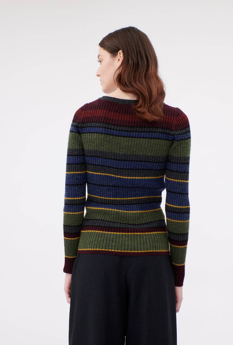 Odeeh Placed Stripe Wool Pullover, Army Green Auslauf