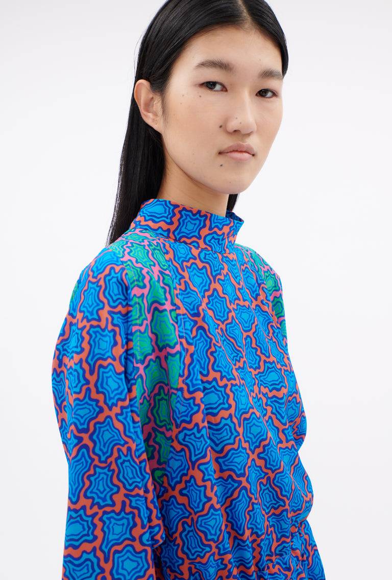 Odeeh Memphis Achats Crepe de Chine Kleid, Turquoise Blue im Angebot