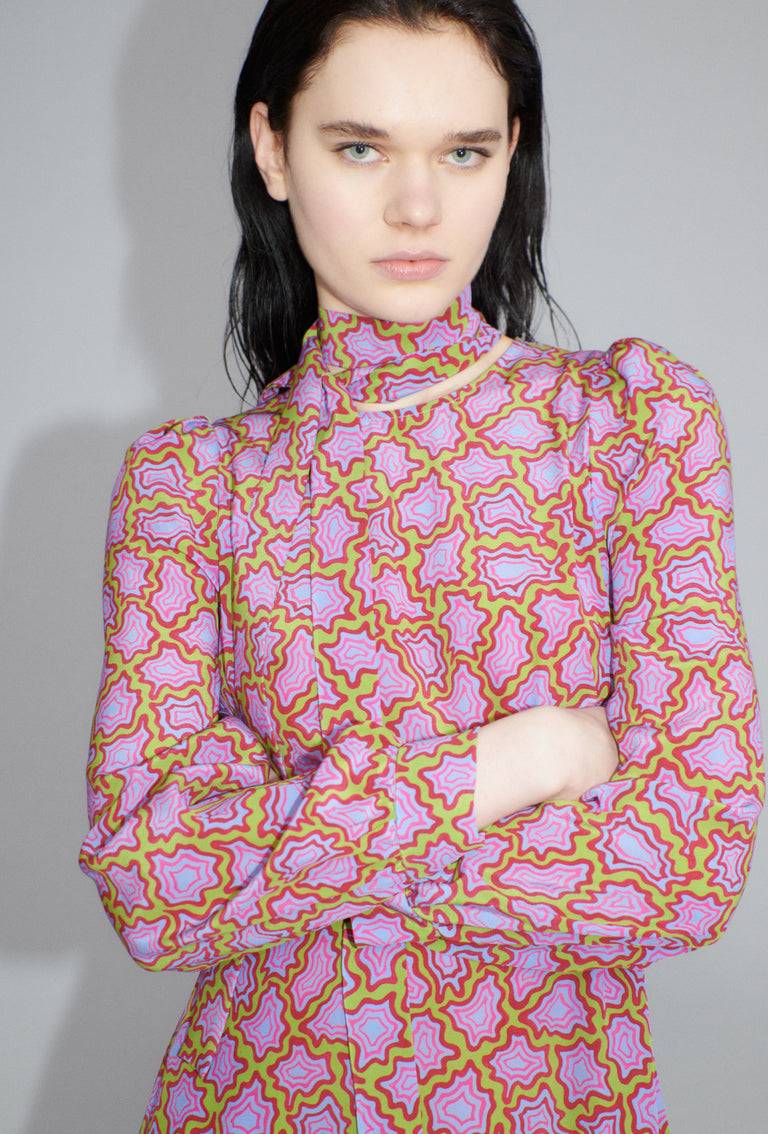 Odeeh Memphis Achats Crepe de Chine Kleid, Periwinkle Blue Blitzverkäufe