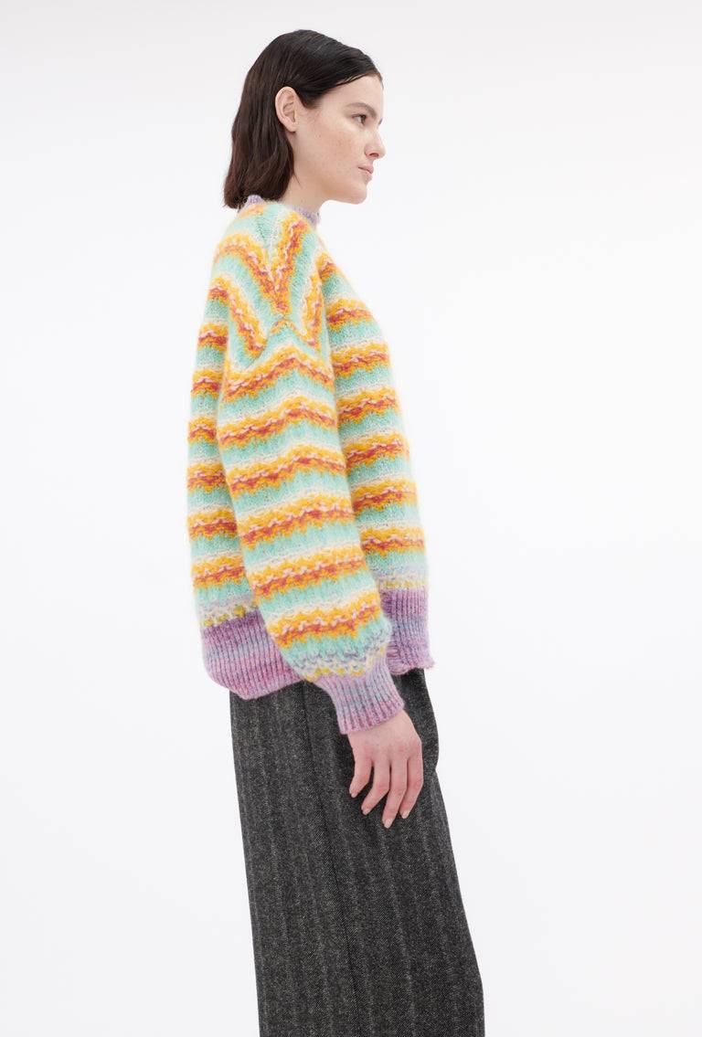 Odeeh Blurry Stripes Alpaca Wool Pullover, Jade Günstig kaufen