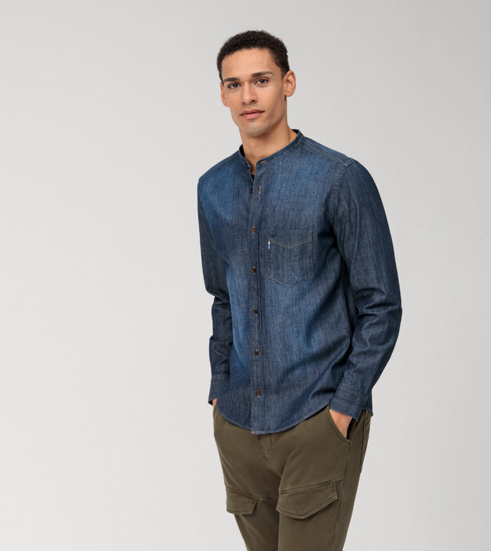 Oblymp Casual, Freizeithemd, regular fit, Stehkragen, Marine