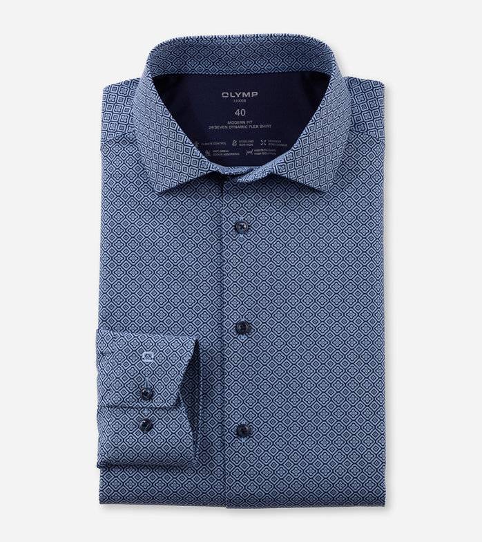 Oblymp Luxor 24/Seven, Businesshemd, modern fit, Global Kent, Bleu Rabatt