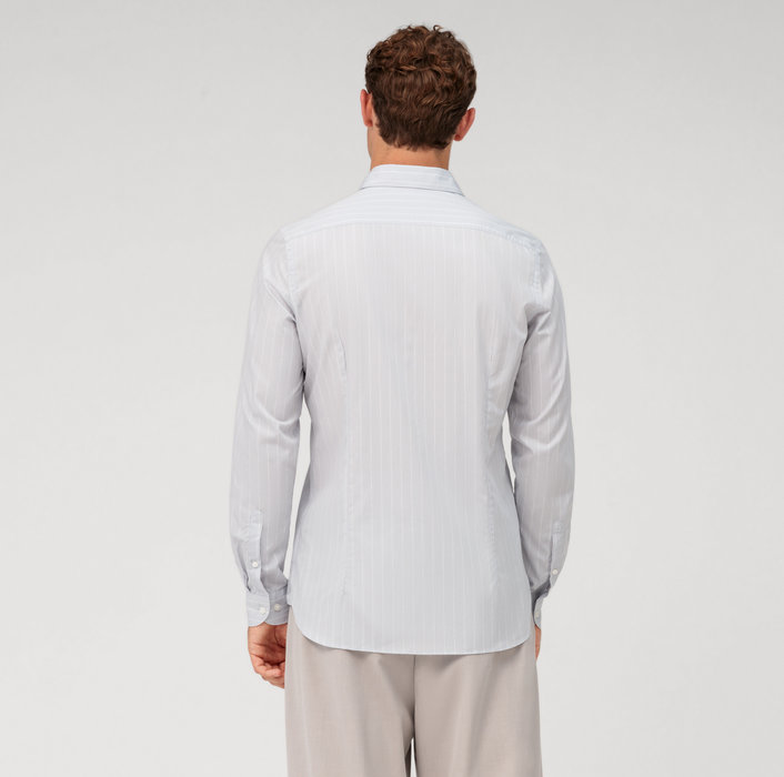 Oblymp Level Five garment washed, Businesshemd, body fit, Kent, Silbergrau Fabrikladen
