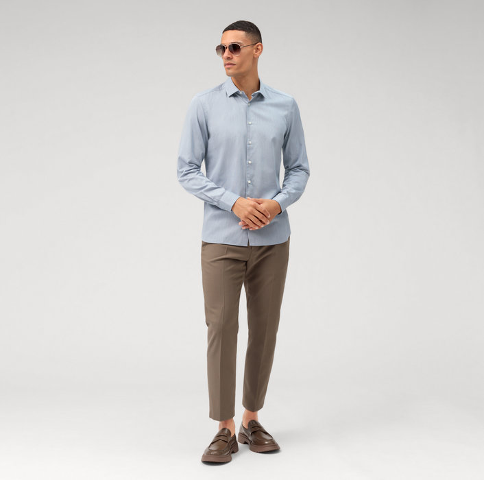 Oblymp Level Five garment washed, Businesshemd, body fit, Kent, Bleu Speichern exportieren