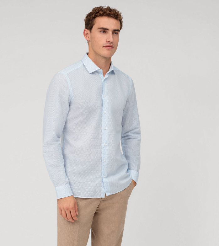 Oblymp Level Five garment washed, Businesshemd, body fit, Kent, Bleu 2025
