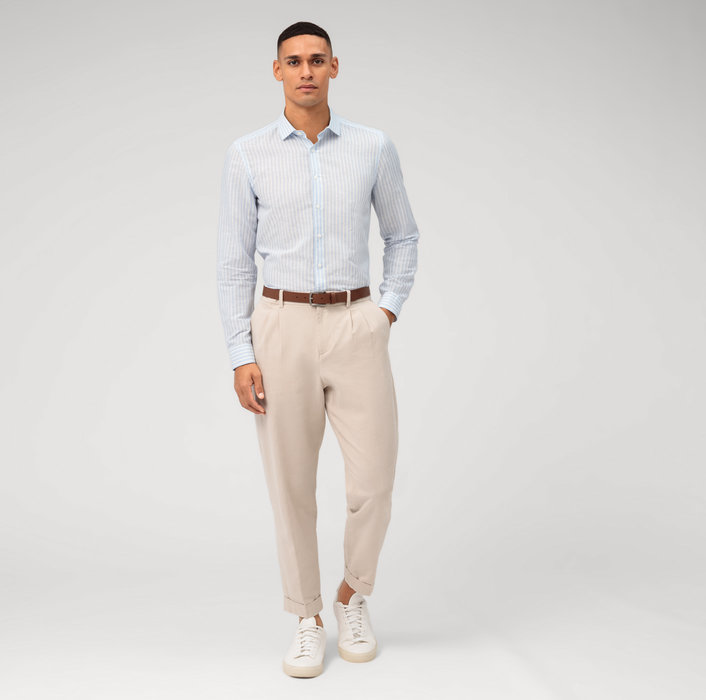 Oblymp Level Five garment washed, Businesshemd, body fit, Kent, Bleu Verkauf