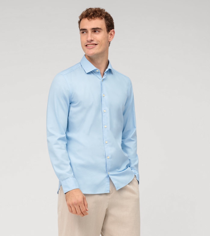 Oblymp Level Five garment washed, Businesshemd, body fit, Kent, Bleu Schlussverkauf