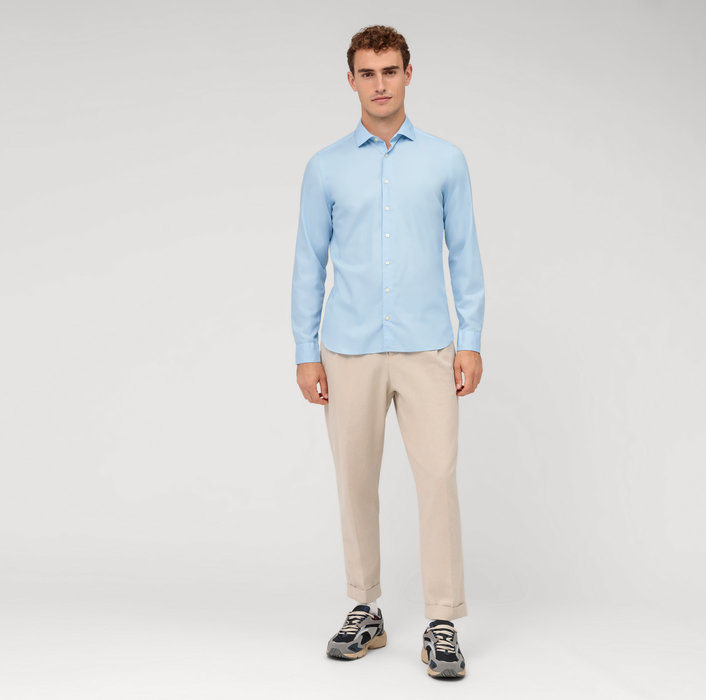Oblymp Level Five garment washed, Businesshemd, body fit, Kent, Bleu Schlussverkauf