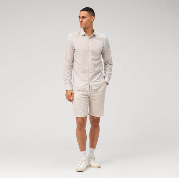 Oblymp Level Five garment washed, Businesshemd, body fit, Kent, Natur Günstiger Verkauf