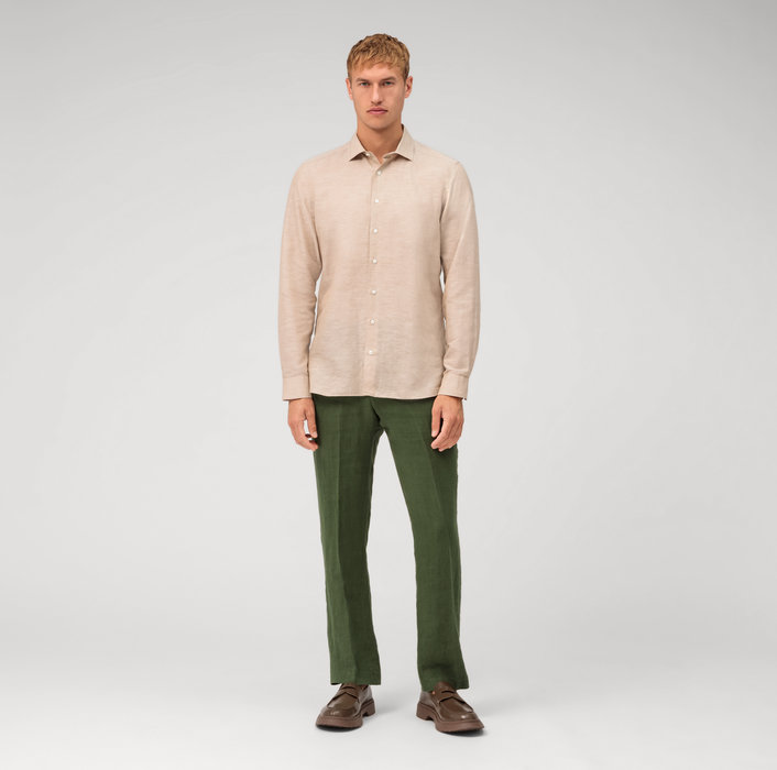Oblymp Level Five garment washed, Businesshemd, body fit, Kent, Natur Fabrikverkauf