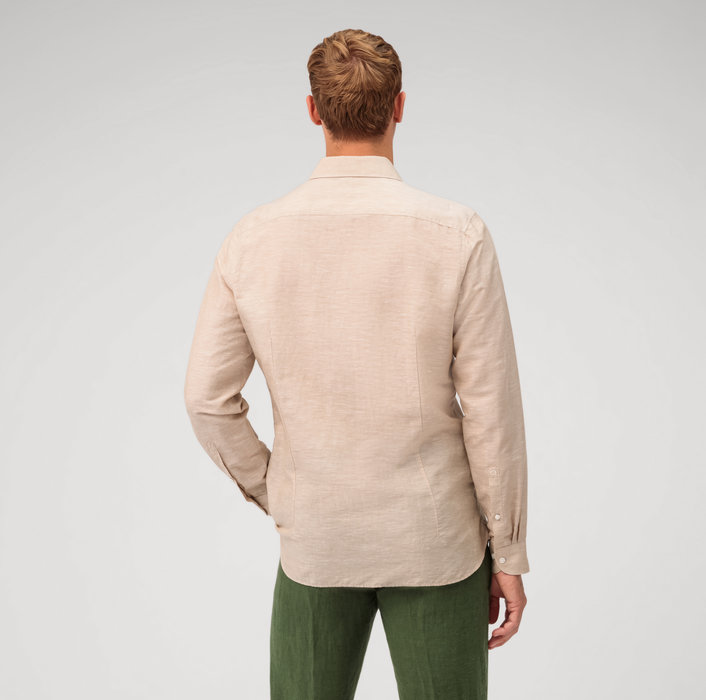 Oblymp Level Five garment washed, Businesshemd, body fit, Kent, Natur Fabrikverkauf