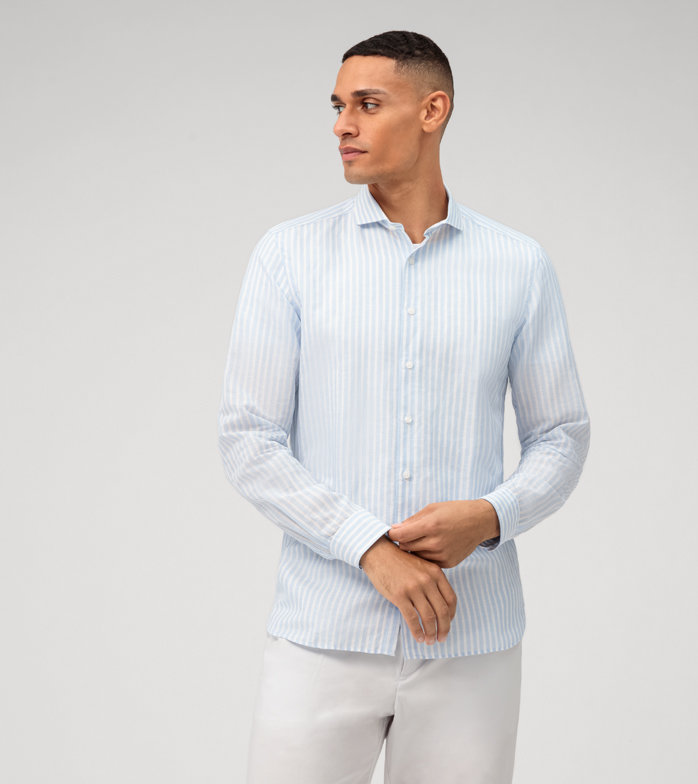 Oblymp Level Five garment washed, Businesshemd, body fit, Haifisch, Bleu Limitierter Zeitrabatt
