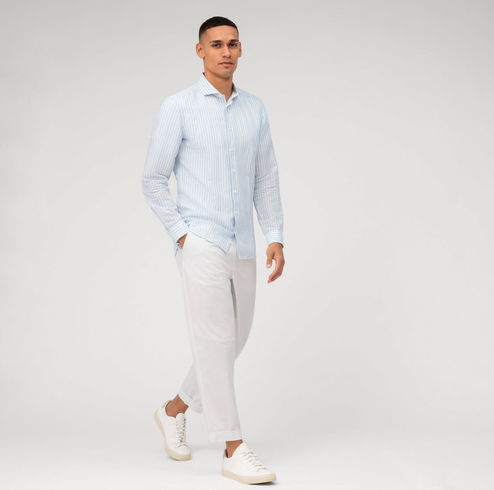 Oblymp Level Five garment washed, Businesshemd, body fit, Haifisch, Bleu Limitierter Zeitrabatt