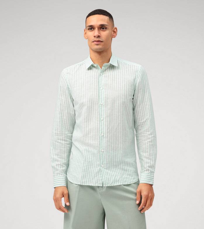 Oblymp Level Five garment washed, Businesshemd, body fit, Kent, Grün Fabrik Onlineshop