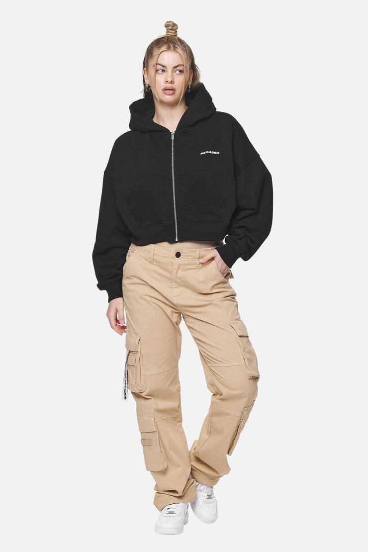 Pegador Marla Cropped Zip Hoodie Black White Gum Begrenztes Angebot